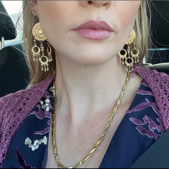 Handmade boho chandelier pearl earrings - Picture 2 of 9